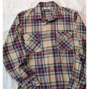 Saturdays Vintage 80s Men's Classic Brown Plaid Button Up Flannel Shirt Medium